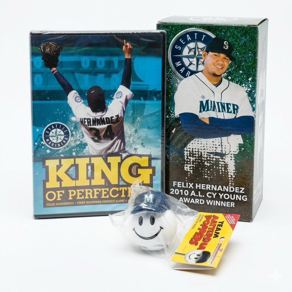 Bundle Seattle Mariners Felix Hernandez Perfect Game DVD & Bobble Head‎ & Topper